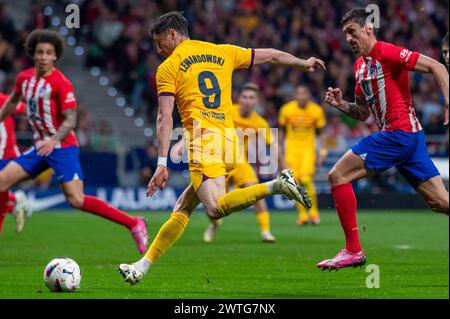 Madrid, Madrid, Spanien. März 2024. Spanisches Fußballspiel Atletico de Madrid 0 - FC Barcelona 3 2024.03.18,9 ROBERT LEWANDOWSKI (Kreditbild: © Oscar Manuel Sanchez/ZUMA Press Wire) NUR ZUR REDAKTIONELLEN VERWENDUNG! Nicht für kommerzielle ZWECKE! Stockfoto