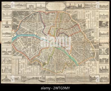 Nouveau Plan de Paris, divisé en 12 Arrondissements : contenant la nomenclature exacte des rues tant anciennes que nouvelles, et orné de 30 vues des prinzipaux Monuments et edifices publics : gravé en taille-douce, 1824. 1824 Grenzen der Arrondissements in Farbe. Straße mit nummerierten Quadraten im Plan indiziert. Skalieren Sie ca. 1:12.000. Getty Copy trägt handgeschriebenes Titeletikett auf S. [1] des Umschlags: Nouveau Plan de Paris orné de 30 vues des prinzipaux monumens, 1824. Index: Vallée, L. Catalogue des Plans de Paris, 3071. Stockfoto