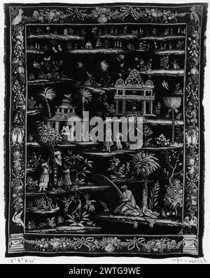 Harfenist. Vanderbank, John (British, ACT.1689-1727) (Werkstatt) [Weber] ca. 1690-1715 Gobelin Abmessungen: H 11' x B 8'9' Wandteppich Materialien/Techniken: Wolle & Seide Kultur: English Weaving Center: London Ownership History: Elihu Yale Coll.; Guilford Family Coll., Glemham, Suffolk. Verkauft bei Sotheby's London 18.07.1924. French & Co. Kaufte am 2. Juni 1925 von Henry Symons und verkaufte es an Esther Harkness, die es der Yale University in New Haven schenkte. Usa, Connecticut, New Haven, Yale University Art Gallery. Orientalische Figuren, Pflanzen und Vögel auf Inseln, dunkler Hintergrund; obere Insel (L), Mensch tanzt; u Stockfoto