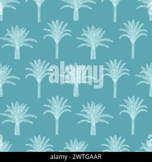 Nahtloses Muster mit Palmen und Blättern. Toile de Jouy im Retro-Stil. Stock Vektor