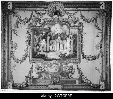 Holzpferd. Coypel, Charles-Antoine (französisch, 1694-1752) (Autor des Designs) [Maler] Perrot, Pierre-Josse (französisch, ACT.1724-1735) (entworfen nach, alentour) [Maler] Cozette, Pierre-Francois (französisch, b.1714-d.1801) (Werkstatt) [Weber] 1753-1755 Gobelin Abmessungen: h 141' x B 178' Gobelin Materialien/Techniken: Wolle & Seide Kultur: französisches Weberzentrum: Paris Besitzgeschichte: Garde-meuble (1758-?). Château de Marly (ca. 1789). Empress Eugénie Coll., Farnsborough House, London; verkauft bei Christie's (London), 7.07.1927, Los 76; gekauft von Henry Symons, New York. Französisch & Co. Vereinigte Staaten, V Stockfoto