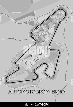 Masaryk Circuit, Automotodrom Brünn Rennstrecke Karte Poster Stock Vektor