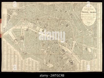 Nouveau Plan routier de la ville de Paris, ou, Guide éxact de cette capitale : divisée en XII arrondissemens avec leurs mairies et en 48 quartiers / par A.L., 1830. Logerot, Auguste, 1804-1876, Kartograf. 1830 Straßenverzeichnis und Liste der Arrondissements. Montiert in einer Pastplattenabdeckung mit graviertem Titelschild: Nouveau Plan de la ville de Paris, à Paris chez Rosselin, Quai Voltaire No. 21 bis. Maßstab nicht angegeben. Stockfoto