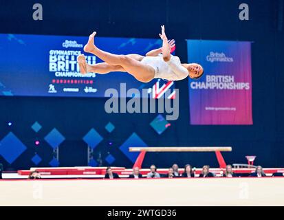 Liverpool, England, Großbritannien. März 2024. Ondine ACHAMPONG im Finale der Womens Floor während der British Gymnastics Championships in der M&S Bank Arena in Liverpool, England, Großbritannien. Quelle: LFP/Alamy Live News Stockfoto