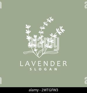 Lavendel Logo, Einfache Elegante Lila Blume Pflanze Vektor, Grußkarte Design, Banner, Blume Ornament, Lavendel Hand Gezeichnete Hochzeit, Icon Symbol Illu Stock Vektor