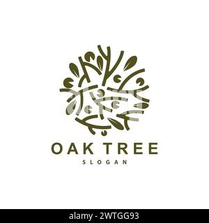 Eiche Baum Logo, Natur Baum Pflanze Vektor, Minimalistisches Einfaches Design, Illustration, Silhouette, Vorlage Stock Vektor