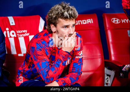 Madrid, Spanien. März 2024. Antoine Griezmann von Atletico Madrid, das während des Fußballspiels La Liga EA Sports 2023/24 zwischen Atletico Madrid und FC Barcelona im Civitas Metropolitano Stadion zu sehen war. Atletico Madrid 0 : 3 FC Barcelona Credit: SOPA Images Limited/Alamy Live News Stockfoto