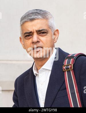 London, England, Großbritannien. März 2024. Der Bürgermeister von London SADIQ KHAN wird während der morgendlichen Rundfunkrunde in Westminster gesehen. (Kreditbild: © Thomas Krych/ZUMA Press Wire) NUR REDAKTIONELLE VERWENDUNG! Nicht für kommerzielle ZWECKE! Stockfoto