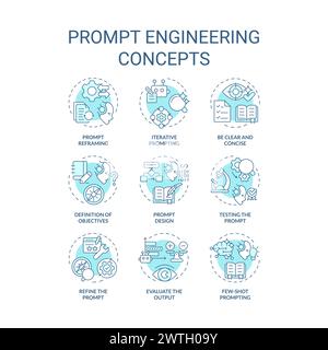 Prompt Engineering sanfte blaue Konzeptsymbole Stock Vektor