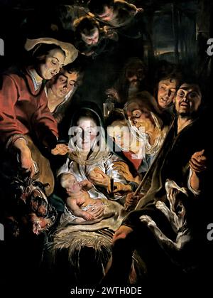 Die Anbetung der Hirten 1616 von Jacob Jordaens (1593–1678) Flämisch-belgisches Königliches Museum der Schönen Künste, Antwerpen, Belgien, Belgien. Stockfoto