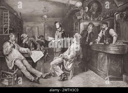 Eine Predigerin der Heilsarmee in einer Schweizer Taverne. Nach dem Gemälde von Gustaf Olof Cederström. From the London Illustrated News, veröffentlicht am 26. März 1887. Stockfoto