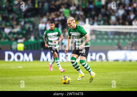 Lissabon, Portugal. März 2024. Nuno Santos von Sporting CP im Spiel der Liga Portugal Betclic zwischen Sporting CP und Boavista FC bei Estadio Jose Alvalade. (Endstand: Sporting CP 6 - 1 Boavista FC) Credit: SOPA Images Limited/Alamy Live News Stockfoto