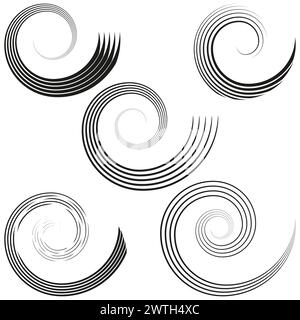 Abstraktes Spiralmuster-Set. Wirbelnde Linien und Kurven. Dynamisches Bewegungs- und Energiekonzept. Vektorabbildung. EPS 10. Stock Vektor