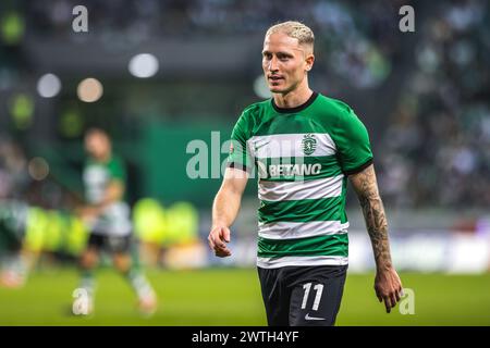 Lissabon, Portugal. März 2024. Nuno Santos von Sporting CP wurde während des Liga Portugal Betclic-Spiels zwischen Sporting CP und Boavista FC bei Estadio Jose Alvalade gesehen. (Endstand: Sporting CP 6 - 1 Boavista FC) Credit: SOPA Images Limited/Alamy Live News Stockfoto