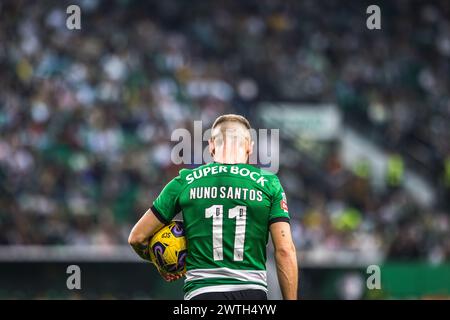 Lissabon, Portugal. März 2024. Nuno Santos von Sporting CP wurde während des Liga Portugal Betclic-Spiels zwischen Sporting CP und Boavista FC bei Estadio Jose Alvalade gesehen. (Endstand: Sporting CP 6 - 1 Boavista FC) Credit: SOPA Images Limited/Alamy Live News Stockfoto