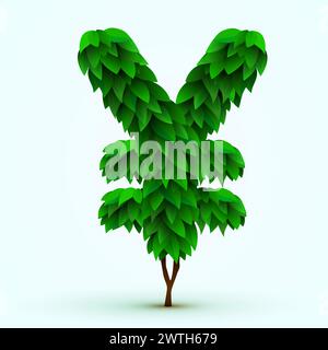 Yuan-Zeichen aus Blättern. Konzept des Geschäfts und der Investitionen. Vektorabbildung Stock Vektor