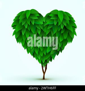 Wachsendes Herzsymbol aus Blättern. Ökologisches Konzept. Vektorabbildung Stock Vektor