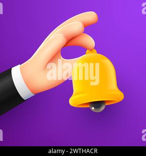 3D-Cartoon-Hand mit gelber Glocke. Vektorabbildung Stock Vektor