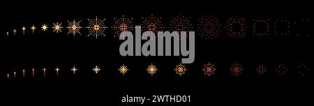 Feuerwerk 8 Bit Pixel Animation, Arcade Spiel Night Star Explosion Sequenz Sprite. 2D-Vektor-Burst, Boom, Explosion, Bombe oder Flash-Frame. Bang animierte Effekte mit Funken. Explodieren für Video Storyboard Stock Vektor