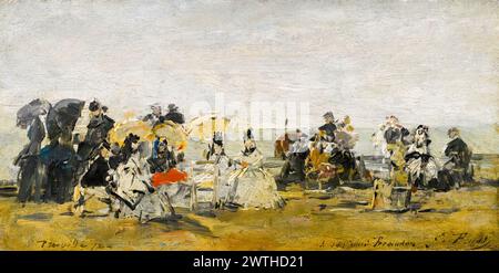 Eugène Boudin, Strandszene in Trouville, Ölgemälde auf Tafel, 1872 Stockfoto