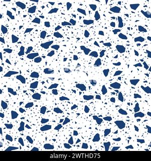 Blaues Terrazo-Mosaik-Fliesenmuster, hellblauer Terazo-Stein-Hintergrund, Terazzo-Keramik-Marmorboden-Textur. Vektor nahtlose wiederholte Ornament, bietet eine lebendige Mischung aus Marmor, Granit und Glassplittern Stock Vektor