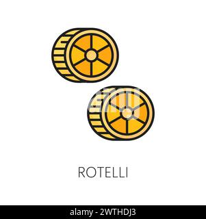 Rotelli-Wagenräder Formen Pasta, italienische Küche Speisen umrandet Rotelle, ruote. Vector Italien Pasta Typ, dünne Linie rotelli Stock Vektor