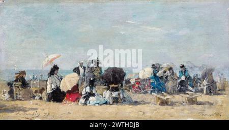 Eugène Boudin Gemälde, Strandszene, Trouville, Öl auf Holz, 1873 Stockfoto