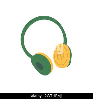 Kopfhörer isoliert auf weißem Hintergrund. Kabellose Audiogeräte für Musikgenuss. Zubehör für Audiogeräte. Illustration der Vektorabwicklung. Stock Vektor