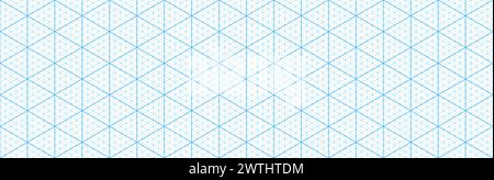 Blaues isometrisches dreieckiges Gittermuster, Hintergrund aus Papiergitter. Nahtlose Führung für Zeichnungen und Skizzen von Konstruktions- oder mechanischen Layouts. Blueprint für Architektur- und Designprojekte Stock Vektor