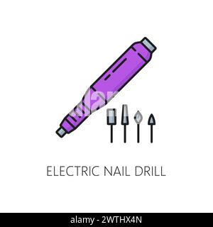 Symbol für die Farblinie des Elektrobohrers für Nagelmaniküre. Kosmetik- und Make-up-Shop, Kosmetik- oder Maniküre-Master-Werkzeuge lineares Vektorpiktogramm. Umrissschild oder Symbol für Schönheitssalon oder Spa-Salon für Frauen Stock Vektor