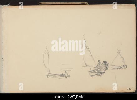 Bleistiftskizze von 3 Segelbooten. Aus Richtung A 1907/8: Skizzen, Arbeiten auf Papier Stockfoto