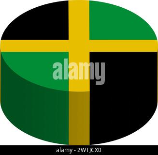 Jamaika-Flagge - isometrischer 3D-Kreis isoliert auf weißem Hintergrund. Vektorobjekt. Stock Vektor
