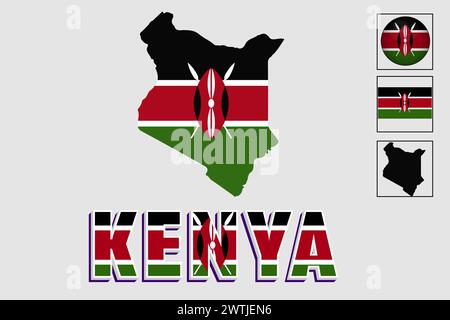 Kenia-Flagge und Karte in einer Vektorgrafik Stock Vektor