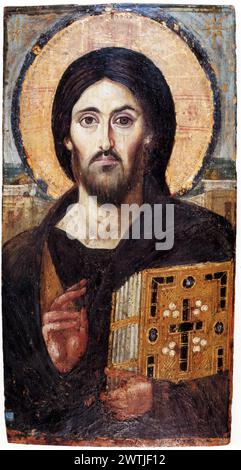 Der Christus Pantokrator von St. Katharinenkloster am Sinai, eine Enkaustikikone aus dem 6. Jahrhundert. Stockfoto