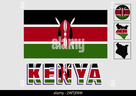 Kenia-Flagge und Karte in einer Vektorgrafik Stock Vektor