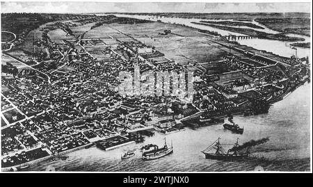 Kollotypie - Vogelperspektive der Stadt, Trois Rivières, QC, Gravur, 1881, CA.1910 kopiert Stockfoto