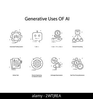 Vektorsymbole für generative AI-Anwendungen Entfalten des kreativen Potenzials Stock Vektor