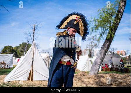 Oscar, argentinischer Reenactor, posiert als General in der Nachbildung eines Lagers während der historischen Nachbildung von „Los Sitios“, den Ereignissen, die in stattfanden Stockfoto