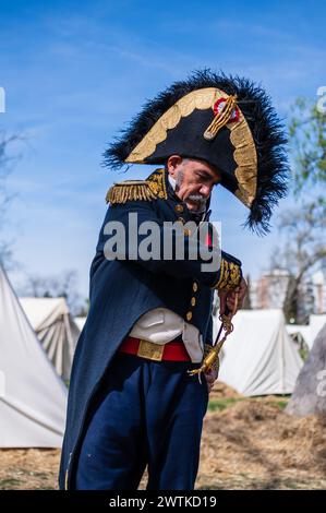 Oscar, argentinischer Reenactor, posiert als General in der Nachbildung eines Lagers während der historischen Nachbildung von „Los Sitios“, den Ereignissen, die in stattfanden Stockfoto