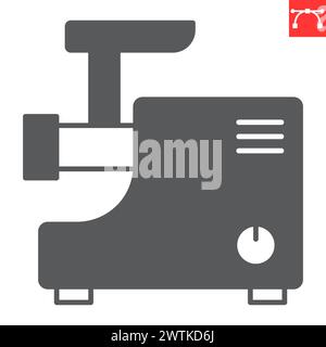 Fleischwolf Glyph-Symbol, Haushaltsgeräte und Küchenausstattung, Elektro-Fleischwolf-Vektor-Symbol, Vektor-Grafiken, bearbeitbarer Strich Solid-Zeichen, eps 10. Stock Vektor