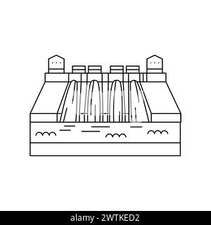 Symbol für die Farblinie des Wasserkraftwerks. Alternative Energiequelle. Vektorisoliertes Element. Bearbeitbare Kontur. Stock Vektor