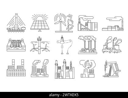 Farblinien für alternative Energiequellen. Vektorisoliertes Element. Bearbeitbare Kontur. Stock Vektor