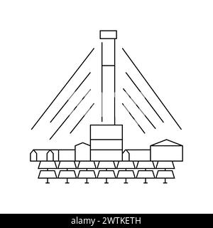 Symbol für konzentrierte Solarthermie. CST-Kraftwerksstation. Vektorisoliertes Element. Bearbeitbare Kontur. Stock Vektor