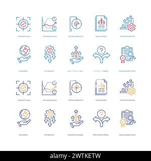 Produktionsplanung AI-Vektorsymbole optimieren Fertigungsvorgänge Stock Vektor