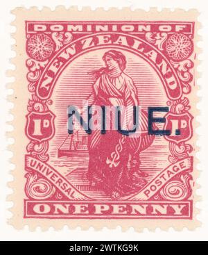 Ein Penny-Stempel 'Penny Dominion' mit 'NIUE' bedruckt. Briefmarken Stockfoto