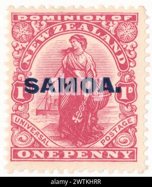 Ein Penny-Stempel 'Penny Dominion' mit 'SAMOA' bedruckt. Briefmarken Stockfoto