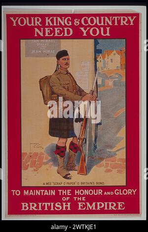 Poster - Euer König und Euer Land braucht Euch, um die Ehre und den Ruhm des britischen Empire, 1914-18, zu bewahren Stockfoto