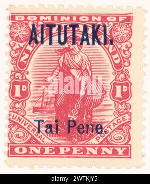 Ein Penny-Stempel 'Penny Dominion' mit Aufdruck 'AITUTAKI / Tai Pene'. Briefmarken Stockfoto