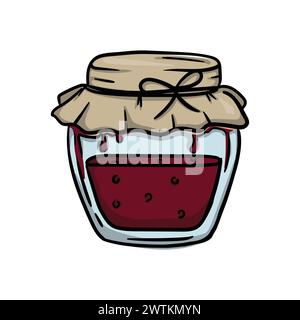 Einmachglas mit Marmelade. Heller Vektor Hand gezeichnete Illustration isoliert auf weißem Hintergrund. Stock Vektor