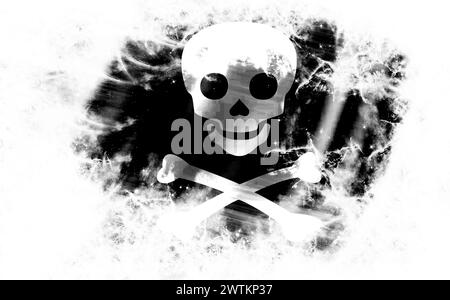 Weißer Hintergrund mit zerrissener Piratenfahne Stockfoto